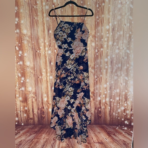 Lulus Reflection High Low Dress Size Medium Navy Floral - Picture 2 of 11